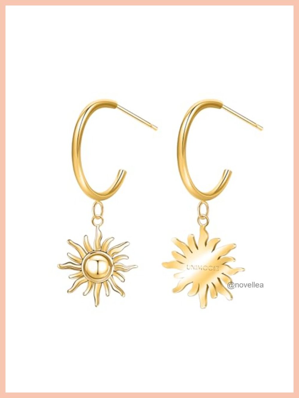 18K Gold Plated Sunburst Drop Hoop Earrings Hypoallergenic Tarnish Resistant